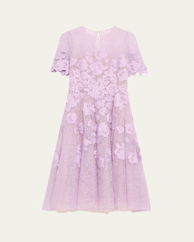 Roses Guipure Lace Applique Fit-Flare Midi Dress